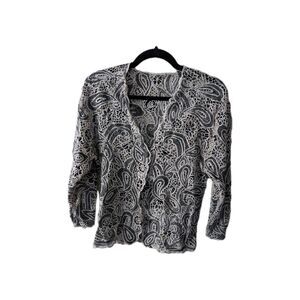Smithsonian Black and White Lace Open Front Top L Vintage Romantic Coquette